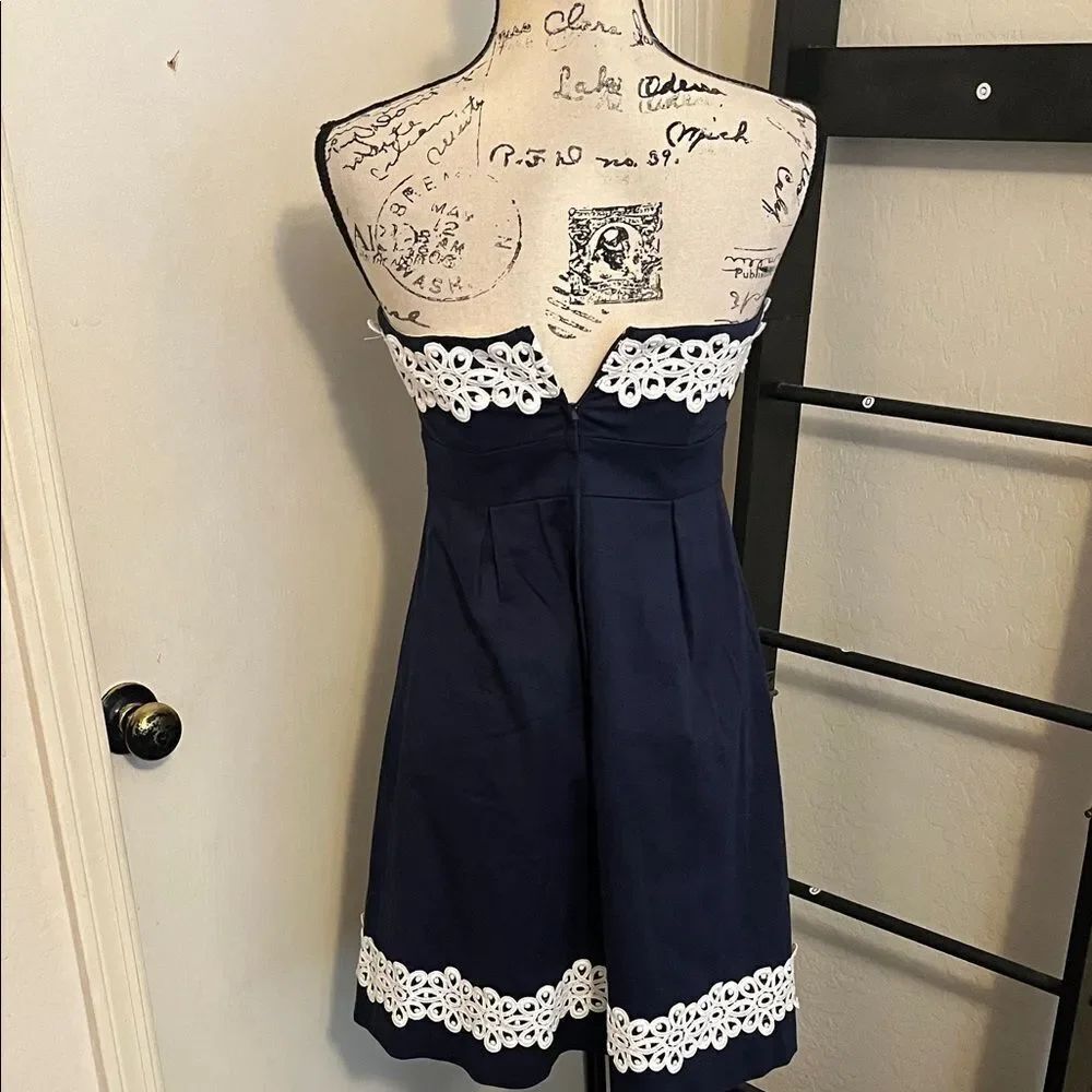 Lily Pulitzer Blue White Embroidered Strapless Classic Modern Dress Preppy - Picture 7 of 13